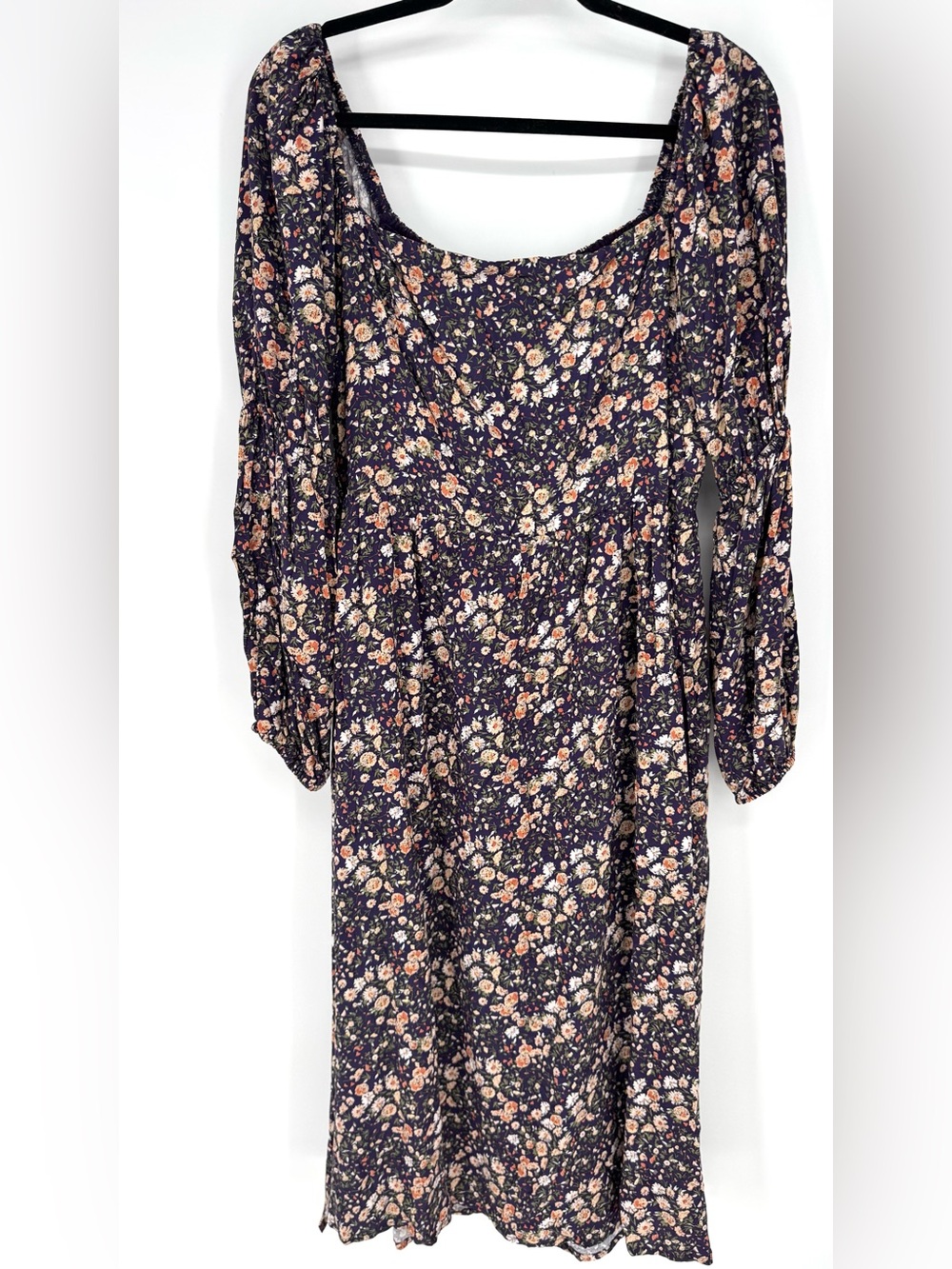 Lost + Wander whimsy boho smock Navy Floral Long Sleeve Midi Dress